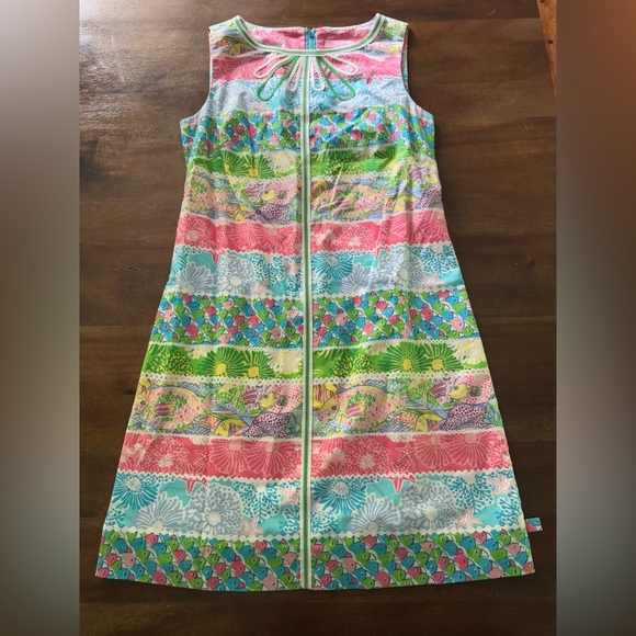 Lilly Pulitzer Pink, Green, and Blue Sleeveless Fish Dress Size 2 - Picture 1 of 9
